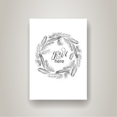 Hand drawn lettering in modern calligraphy style. Boho art print with decorative feathers.