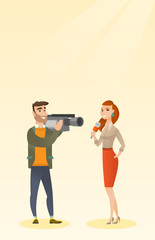 TV reporter and operator vector illustration.
