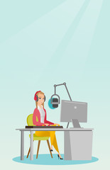 Female dj working on the radio vector illustration