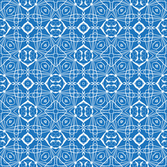 Blue cloth with white seamless geometric pattern in ethnic style.