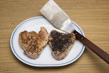 seared tuna steaks with black sesame seeds