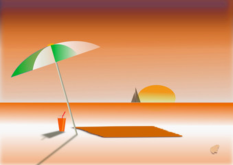 illustration of a sunset on beach