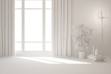 White room with lamp. Scandinavian interior design. 3D illustration