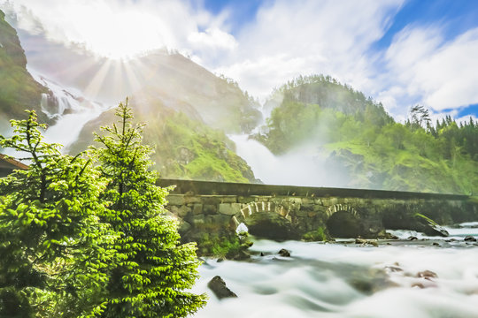 Latefoss Waterfall. Norway.