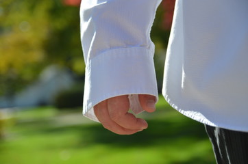 White button up shirt sleeve