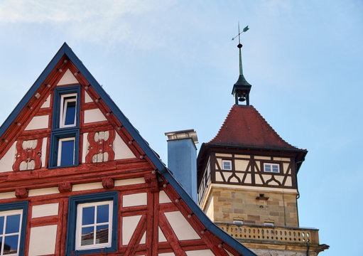 Detail of a traditional german timber frame house in Waiblingen (Baden-Wuerttemberg)
