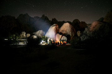 Joshua Tree campfire under the stars 