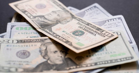 American dollars from united states treasure and federal reserve with portraits of usa presidents useful for background