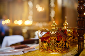 Fototapeta na wymiar Crown for Wedding in Orthodox church gold