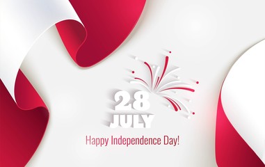 28 july. Peru Happy Independence Day greeting card. Waving peruvian flags isolated on white background. Patriotic Symbolic background  Vector illustration