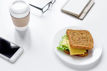 concept of lunch break at work top view mock up