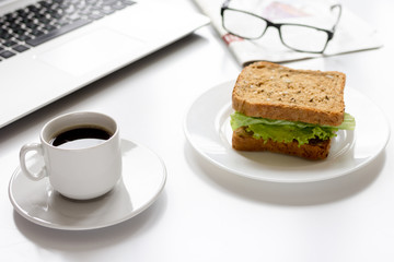concept of lunch in officeat work top view