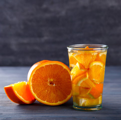 Detox Infused Water with orange.Healthy Beverage.Food  diet concept.Vegetarian.Copy space for Text. selective focus.
