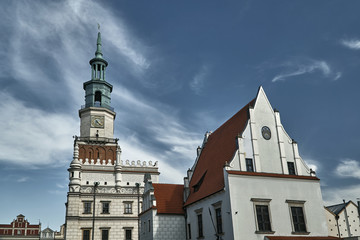 Fototapeta premium Old market with Renaissance town hall tower in Poznan.