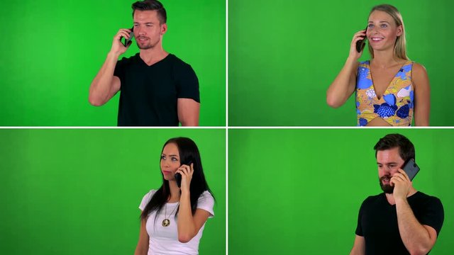 4K compilation (montage) - people phone with smartphone - green screen studio