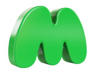 Letter M on white background. 3d render illustration.
