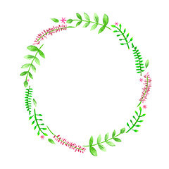 Vector watercolor frame with branches and flowers

