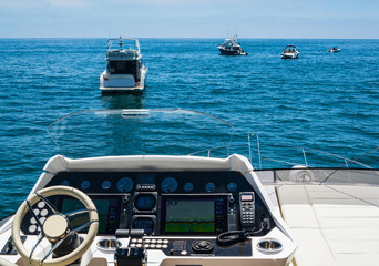 Navigation console on luxury yacht