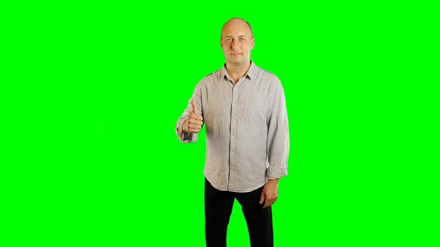 Smiling adult caucasian man showing gestures alpha channel. Hand gestures draw line click tap swipe slide. Upper-half dolly shoot. Template advertise tourism hotels restaurants cafe resorts service.