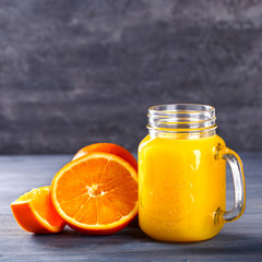 Naklejka na ściany i meble Juice Fresh Orange.Healthy Beverage.Food or Healthy diet concept.Copy space for Text. selective focus
