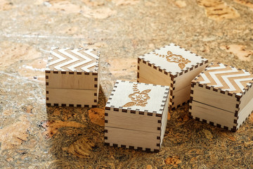 Empty wooden boxes on a wooden table