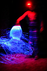 person swirling led lights at night