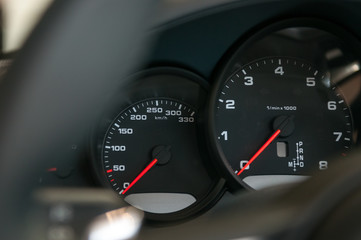 Speedometer and tachometer of the supercar