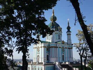 Aerial Church on a hill. St. Andrew's Church Kiev Ukraine city.
