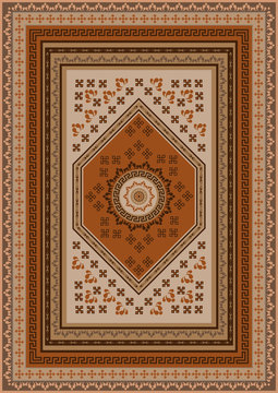 Luxury ethnic carpet with oriental ornament in brown and orange shades