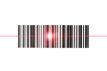 A barcode of zebra stripes being scanned by a red laser