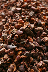 Aromatic cocoa nibs, closeup