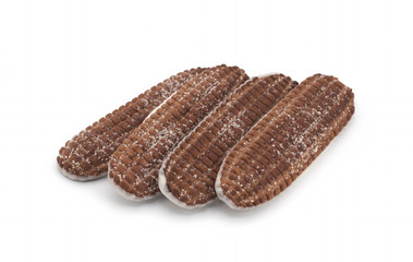 Biscuits with chocolate and sugar on a white background
