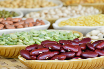 Close-up adzuki bean in ceramic bowl