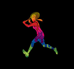 Fototapeta na wymiar Tennis player running , Woman play tennis designed using melting colors graphic vector.