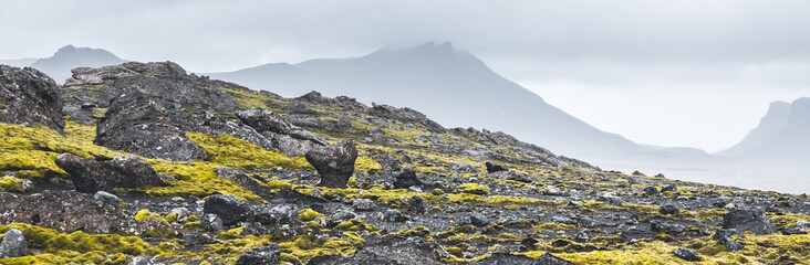 Lava rocks. Volcanic landscape on the Reykjanes Peninsula in Iceland.