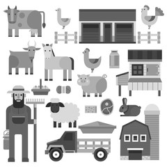Farmer character man agriculture monochrome profession rural gardener farm animals vector illustration.