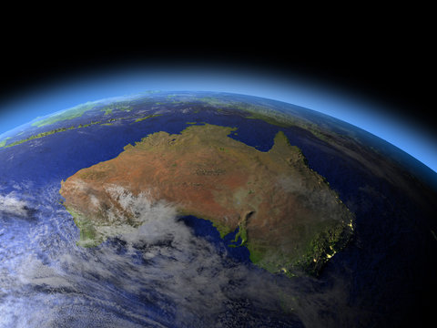 Australia From Space In Evening