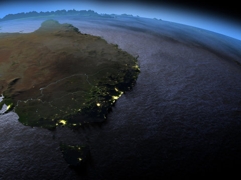 East coast of Australia from space in evening
