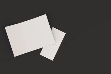 Blank white open three fold brochure mockup on black background