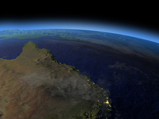 Great Reef Barrier from space in evening