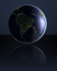 South America  on dark globe