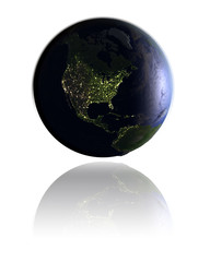North America on globe at night