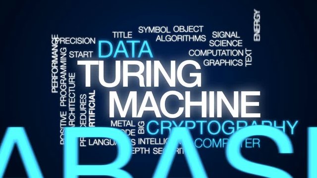 Turing machine animated word cloud, text design animation.