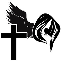 Silhouette girl angel thinking