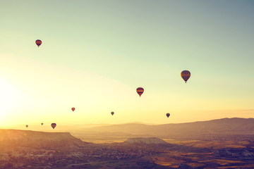 Balloon flight. The famous tourist attraction of Cappadocia is an air flight. Cappadocia is known all over the world as one of the best places for flights with balloons. Cappadocia, Turkey.