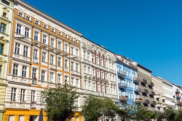 Fototapeta na wymiar Renovated old apartment buildings at the Prenzlauer Berg district in Berlin