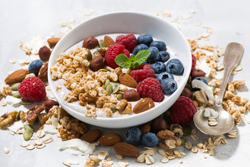 homemade muesli with yogurt and berries
