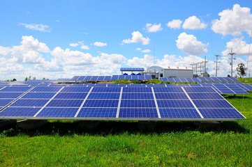 Solar cell energy plants with blue sky, Green energy, Alternative power - 161424714