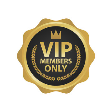 Vip Members Only premium golden badges. Gold round label vector illustration