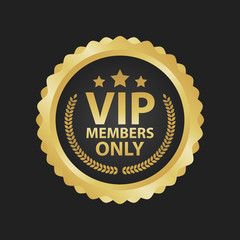 Vip Members Only premium golden badges. Gold round label vector illustration